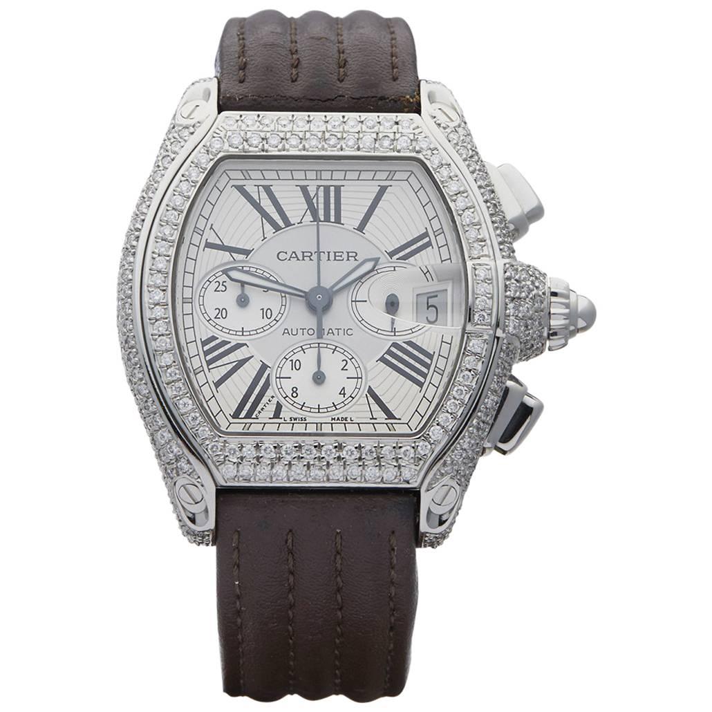  Cartier Stainless Steel Roadster Afterset Diamonds Automatic Wristwatch