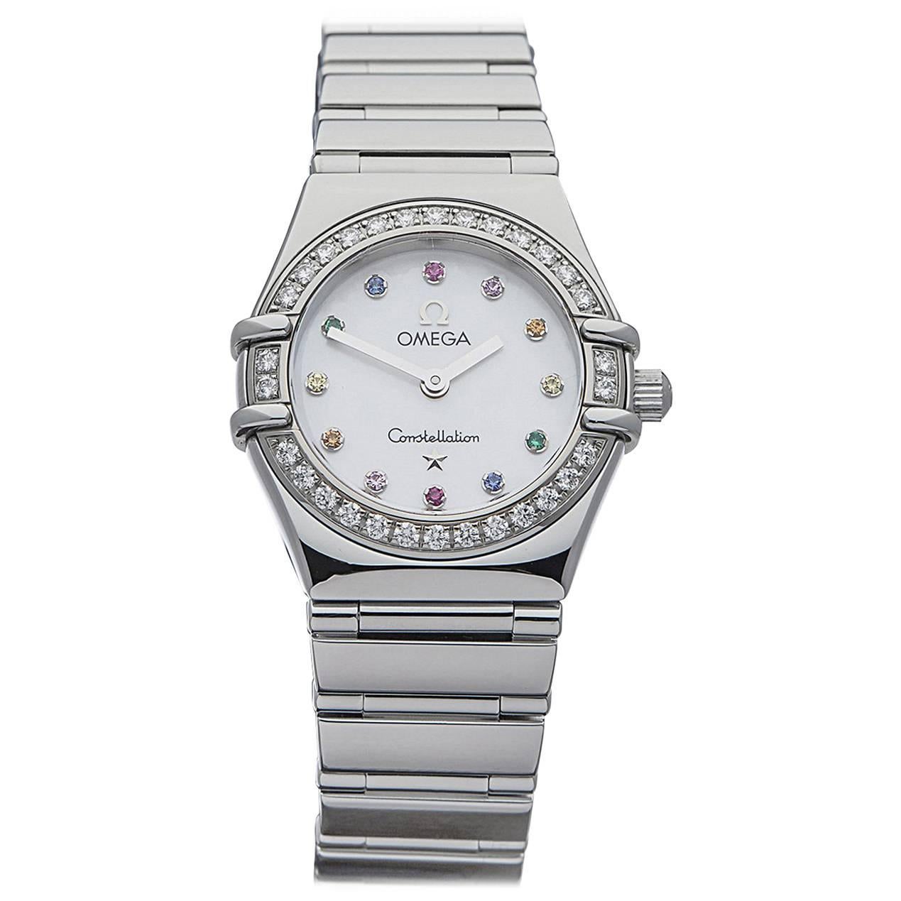  Omega Ladies Stainless Steel Constellation Gem Set Dial Quartz Wristwatch