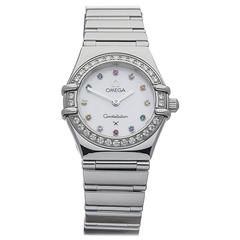 Used  Omega Ladies Stainless Steel Constellation Gem Set Dial Quartz Wristwatch