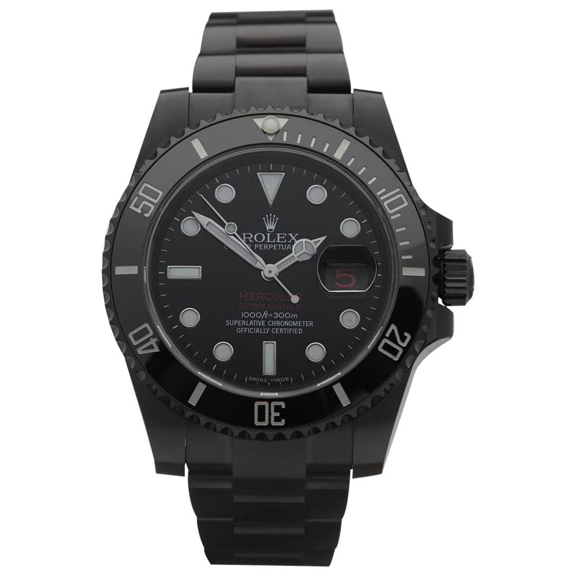  Rolex Stainless Steel Submariner Hercules Custom DLC Coated Automatic Watch 