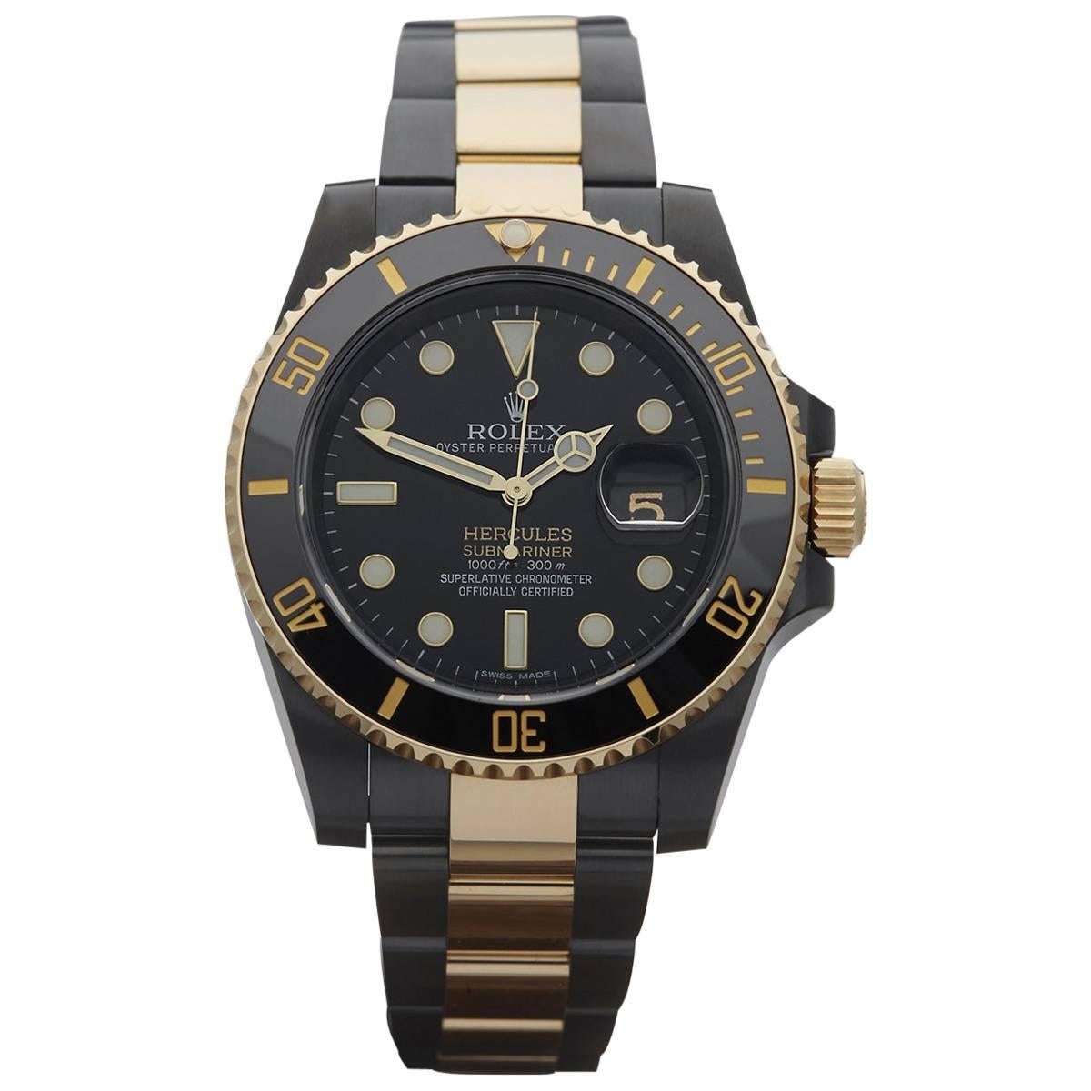  Rolex Custom Gold Steel DLC Coated Submariner Hercules Automatic Wristwatch