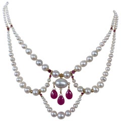 Marina J. Collana Principessa di Perle con Zaffiro Rosa e Oro massiccio 14k