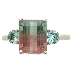Bague en or blanc 14 carats avec tourmaline melon bicolore de 3,80 carats