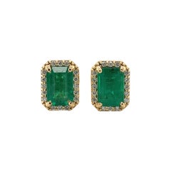 18 Karat Gelbgold 1,16 Karat Gesamtkaratgewicht feiner Smaragd und Diamant-Ohrstecker