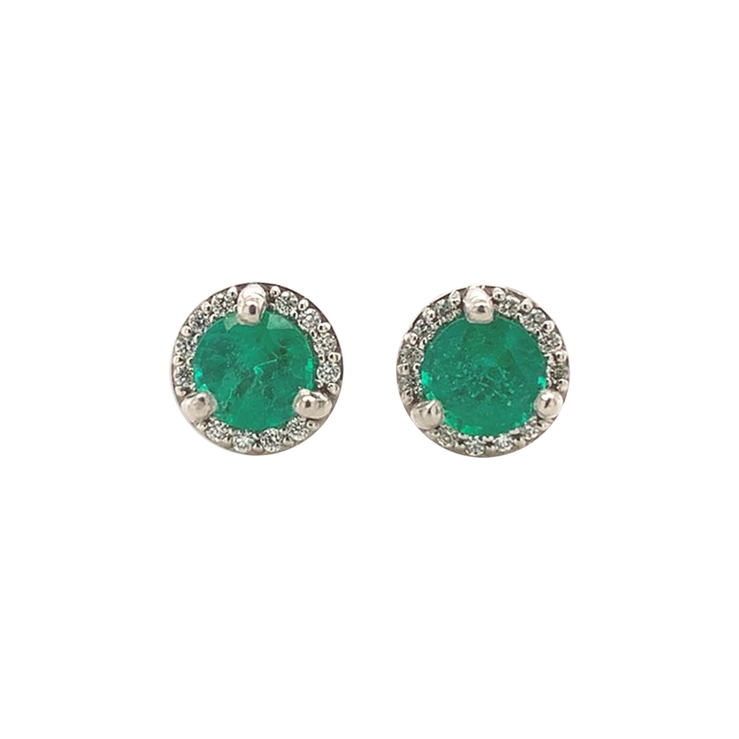 Platinum .65cttw Fine Emerald and Diamond Stud Earrings