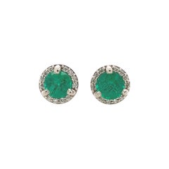 Platinum .65cttw Fine Emerald and Diamond Stud Earrings