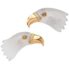 E Wolfe Carved Rock Crystal Gold Eagle Cufflinks