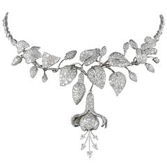 E Wolfe Platinum Diamond Fuchsia Floral Necklace