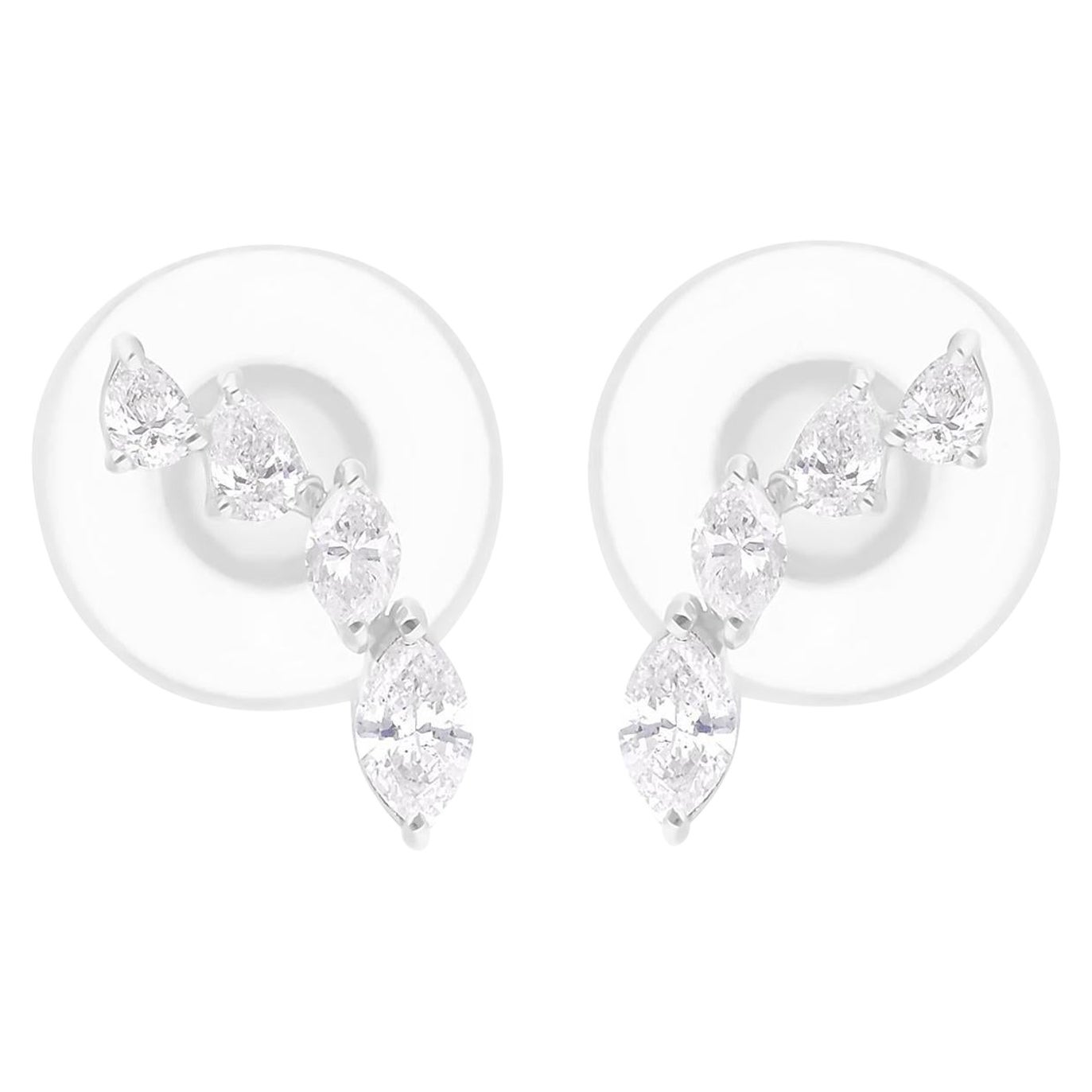 0.45 Carat SI/H Marquise Pear Shape Diamond Earrings 14 Karat White Gold Jewelry