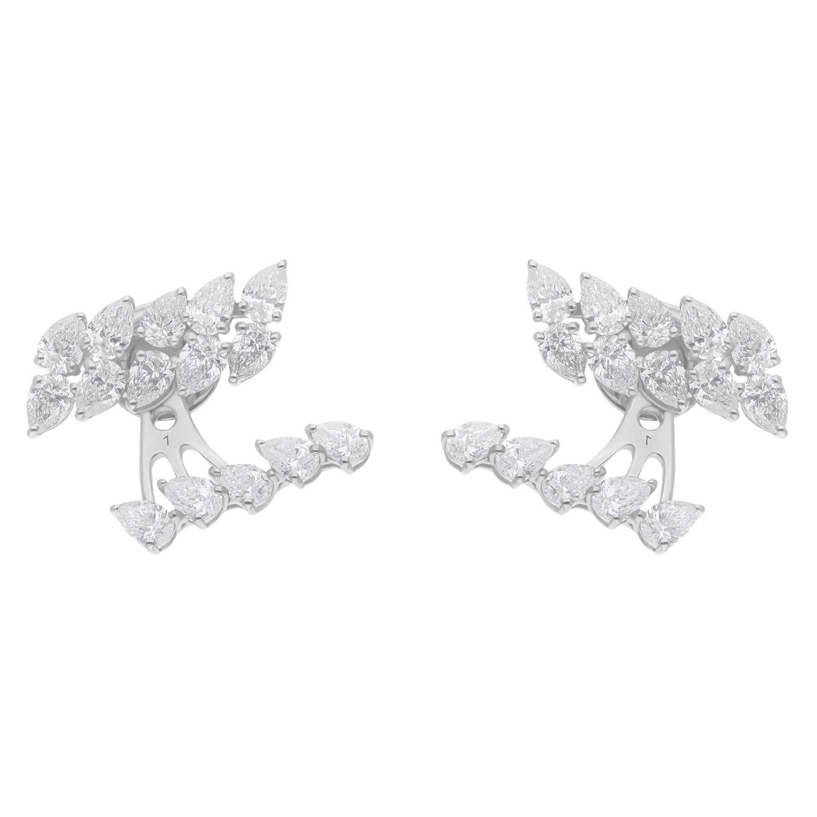 Natural 2.76 Carat SI/H Pear Diamond Jacket Earrings 14 Karat White Gold Jewelry