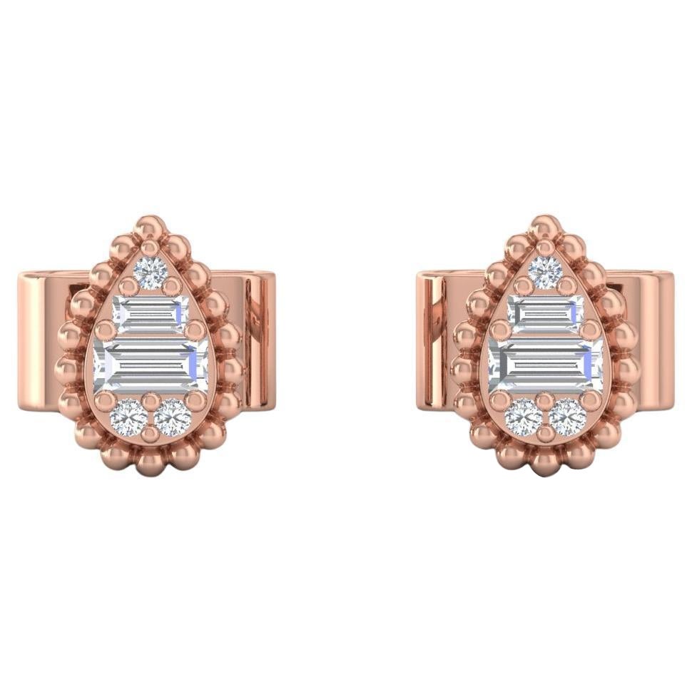 0.9 Carat SI/H Baguette Round Diamond Pear Stud Earrings 14 Karat Rose Gold
