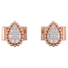 0.9 Carat SI/H Baguette Round Diamond Pear Stud Earrings 14 Karat Rose Gold