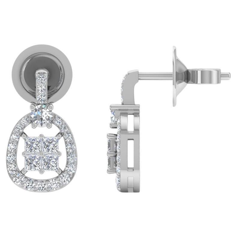 0,88 Karat SI/H Prinzessin-Ohrringe aus 14k Weißgold mit rundem Diamanten im Brillantschliff