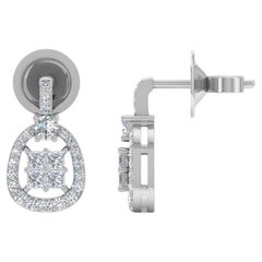 0.88 Carat SI/H Princess Round Brilliant Cut Diamond Earrings 14k White Gold
