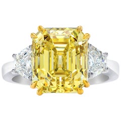 Roman Malakov, GIA Certified Fancy Yellow Emerald Cut Diamond Three-Stone Ring