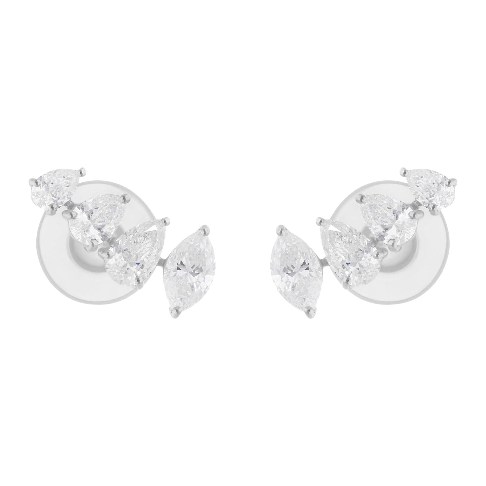 2.25 Carat SI/H Marquise Pear Brilliant Cut Diamond Earrings 14 Karat White Gold
