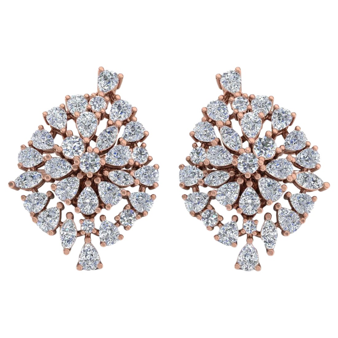 Real 4.2 Carat Brilliant Cut Multi Diamond Cluster Earrings 14 Karat Rose Gold