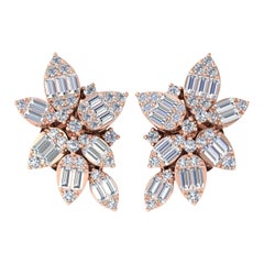 0,95 Karat SI/H Blumenohrringe aus 14 Karat Roségold mit rundem Diamanten im Brillantschliff
