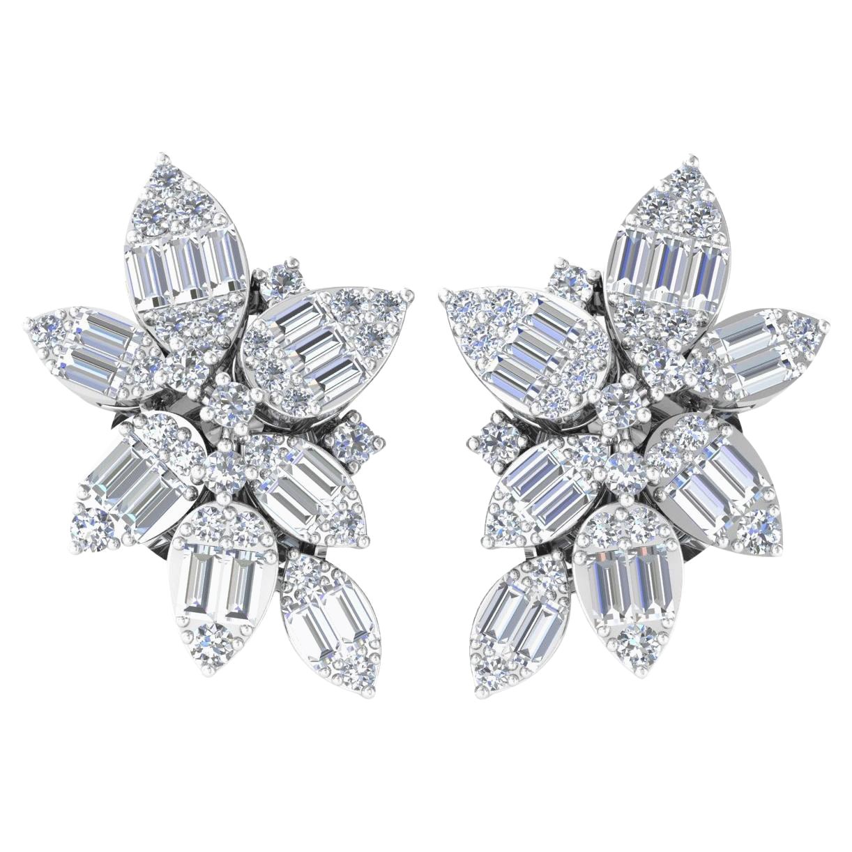 0,95 quilates SI/H Diamante talla brillante redondo Pendientes florales de oro blanco de 14 quilates en venta