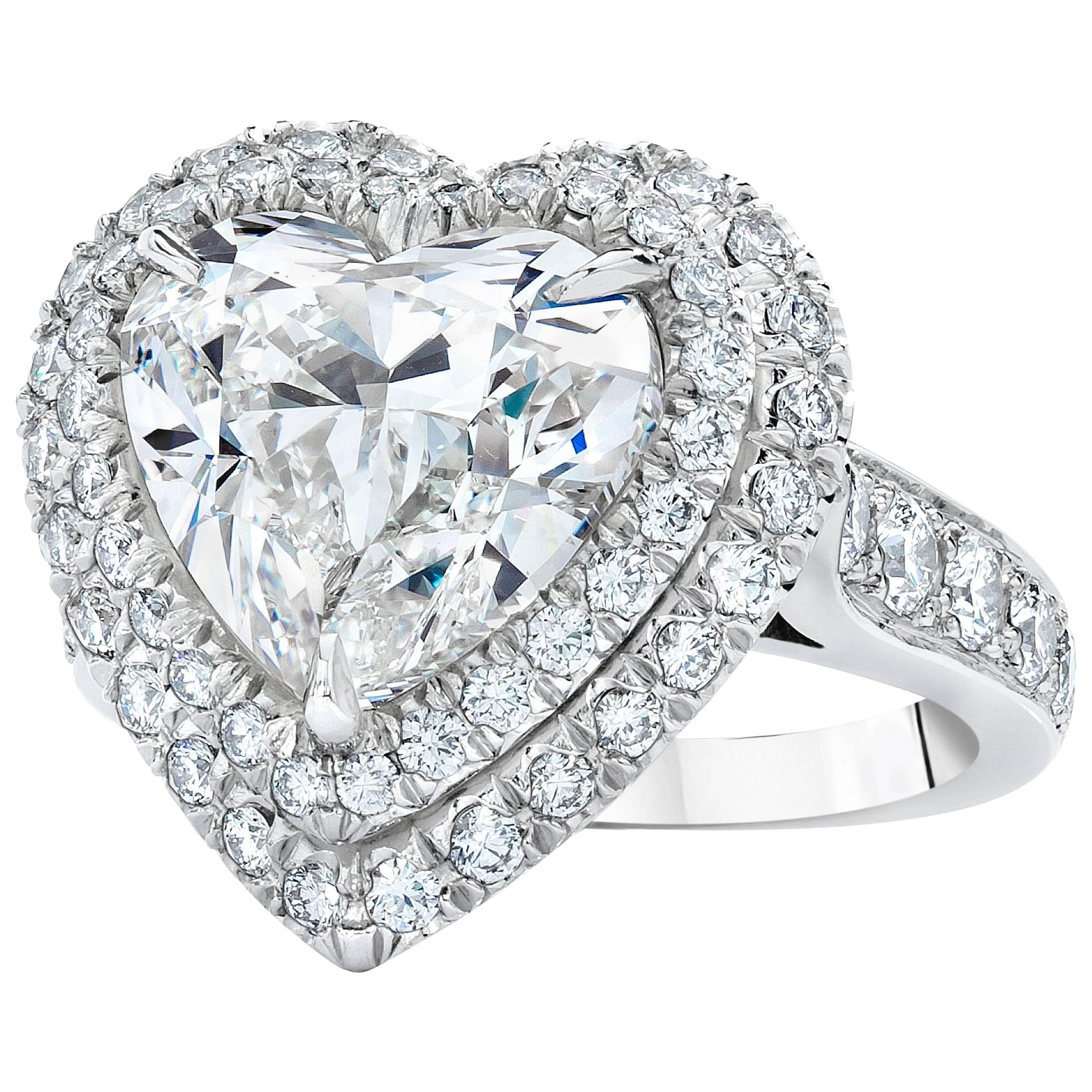 GIA Certified Heart-Shaped 5.01 carat Diamond Halo Engagement Ring For Sale