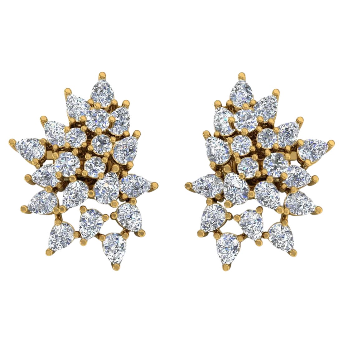 Real 3.20 Carat Pear Round Brilliant Cut Diamond Earrings 14 Karat Yellow Gold