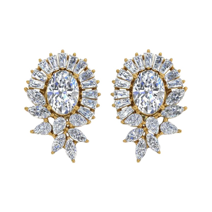 3,10 Karat SI/H Brillantschliff Diamant-Ohrringe 14 Karat Gelbgold feiner Schmuck