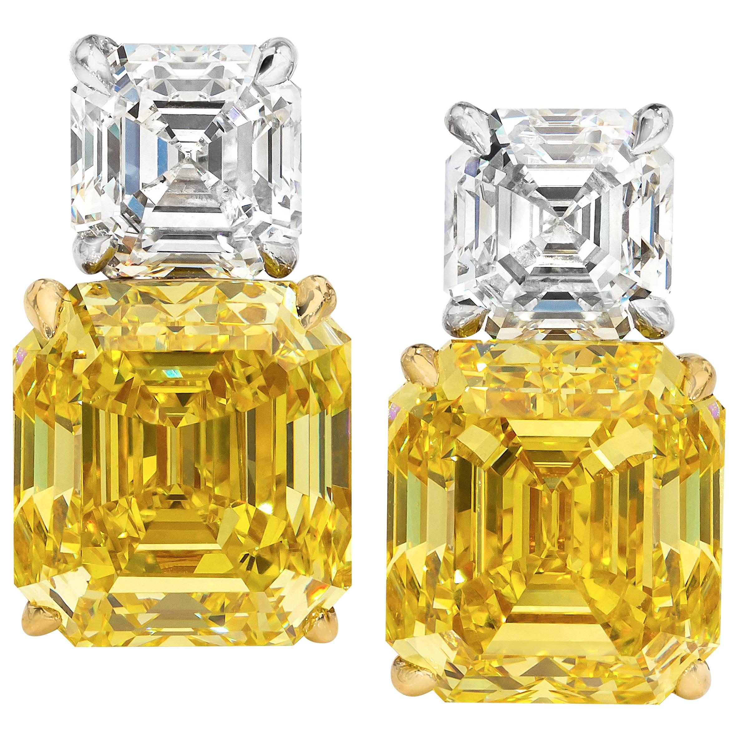 Boucles d'oreilles certifiées GIA en diamant jaune Vivid Diamonds