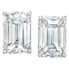 14.23 Carat Emerald Cut Diamond Platinum Stud Earrings 6