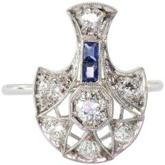 Art Deco Platinum Old European Diamond Sapphire Conversion Ring