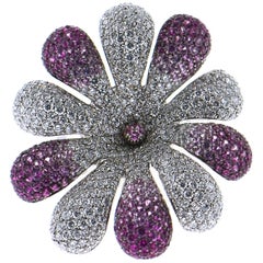 Bague fleur en or blanc 18 carats avec diamants et saphirs roses Palmiero