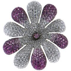 Palmiero Diamond and Pink Sapphires 18 Karat White Gold Flower Ring 5