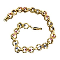 Tiffany & Co. Ruby Sapphire Bracelet 14 Karat Yellow Gold Antique Retro Tiffany