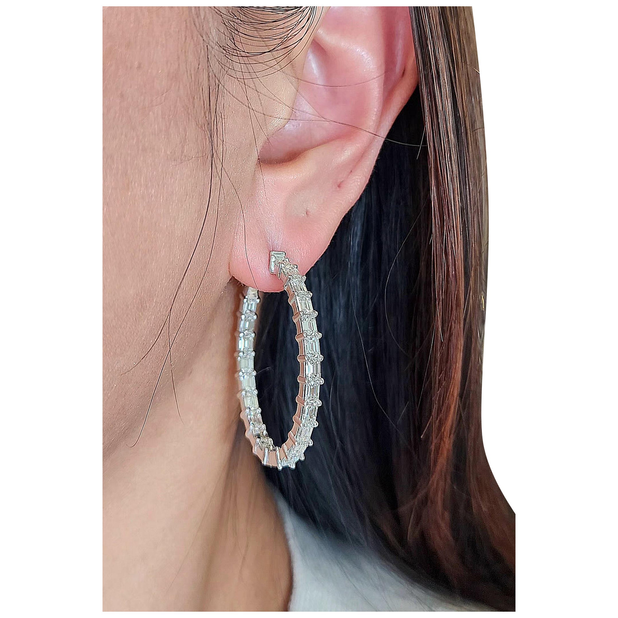 6.82 ct Emerald-Cut Diamond Hoop Earrings For Sale