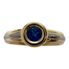 Vintage Cartier Blue Sapphire Round 18k Tricolour Multi Tone Gold Solitaire Ring