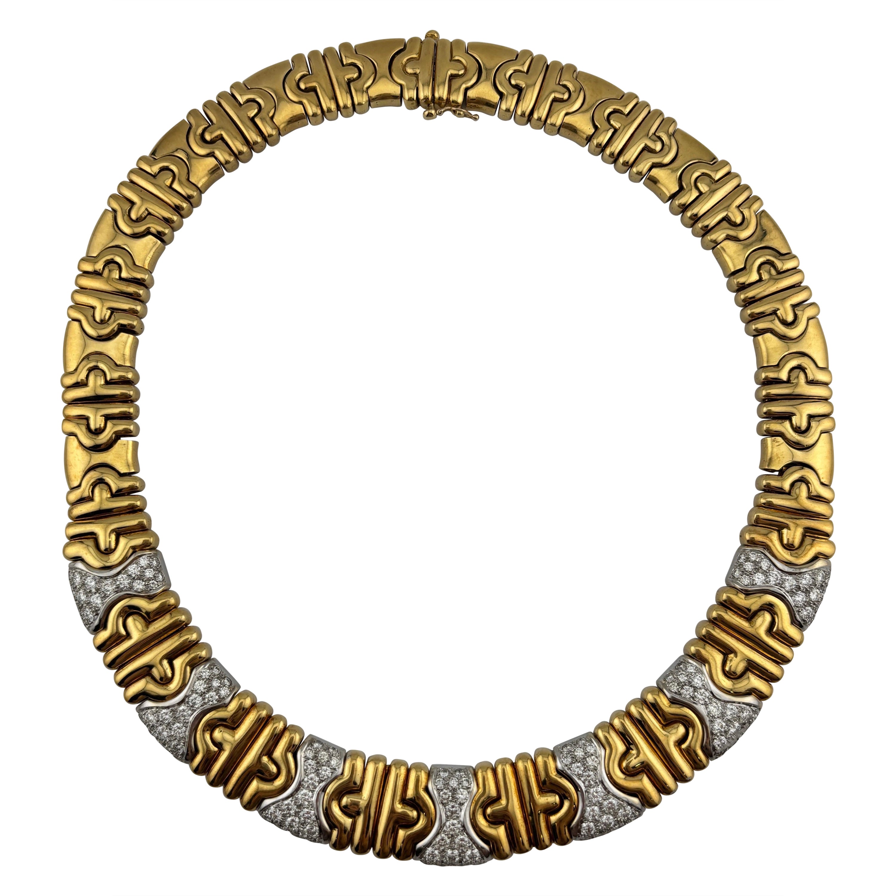 Heavy Wide 18k Yellow Gold & Diamond Necklace/Parentesi Style
