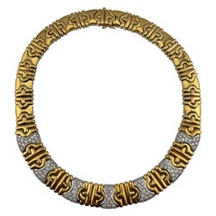 Schwere breite 18k Gelbgold & Diamant Halskette/Parentesi Style