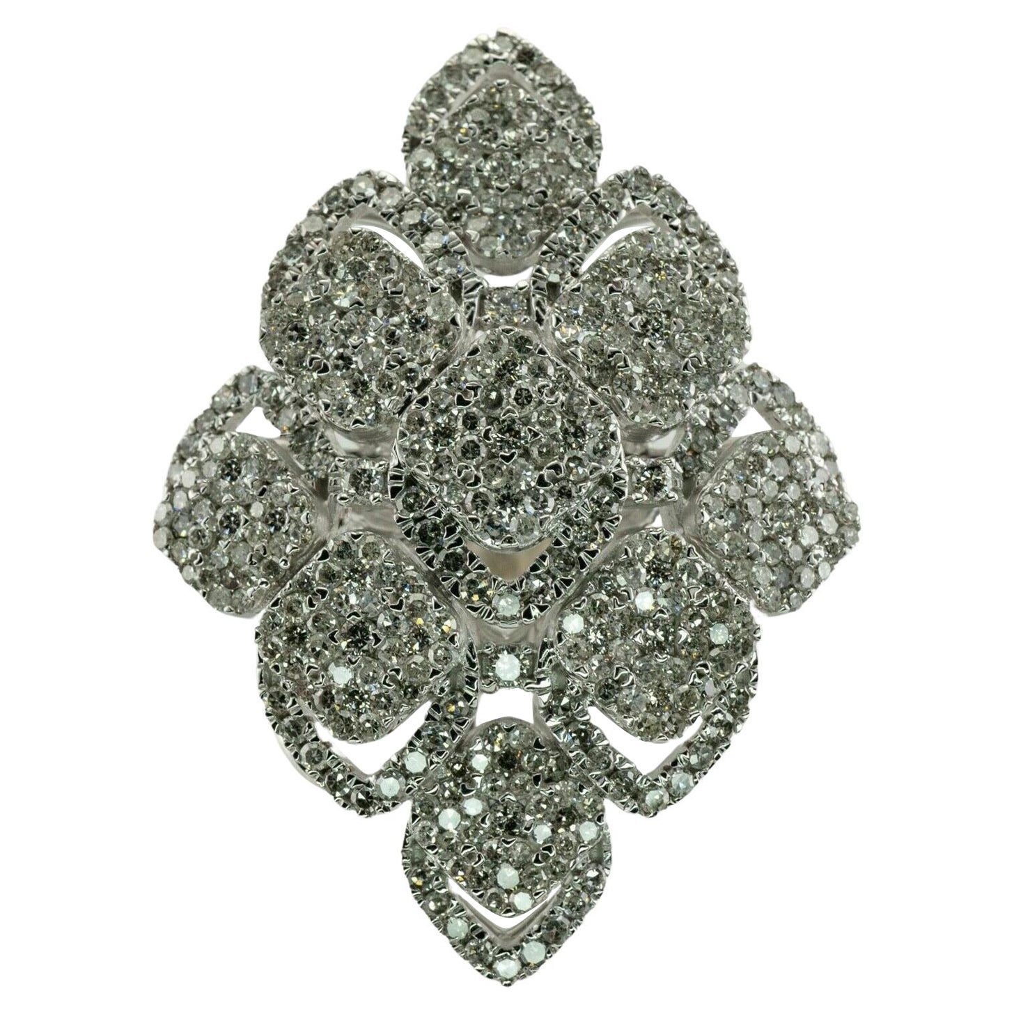 Vintage Diamond Cluster Cocktail Ring 14K Gold Shield Statement 2.70 ctw