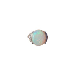 18K White Gold Large 6.88 carat Australian Opal and Diamond Ring size 6.75