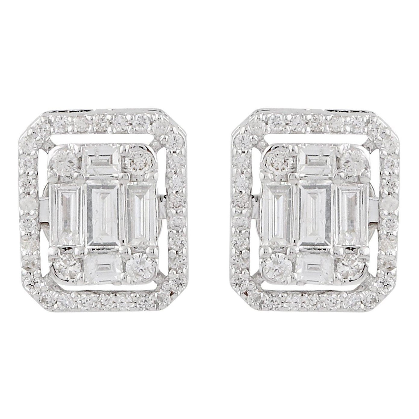 Pendientes de oro blanco de 14 quilates con un diamante fino de 1,19 quilates de claridad si y color alto