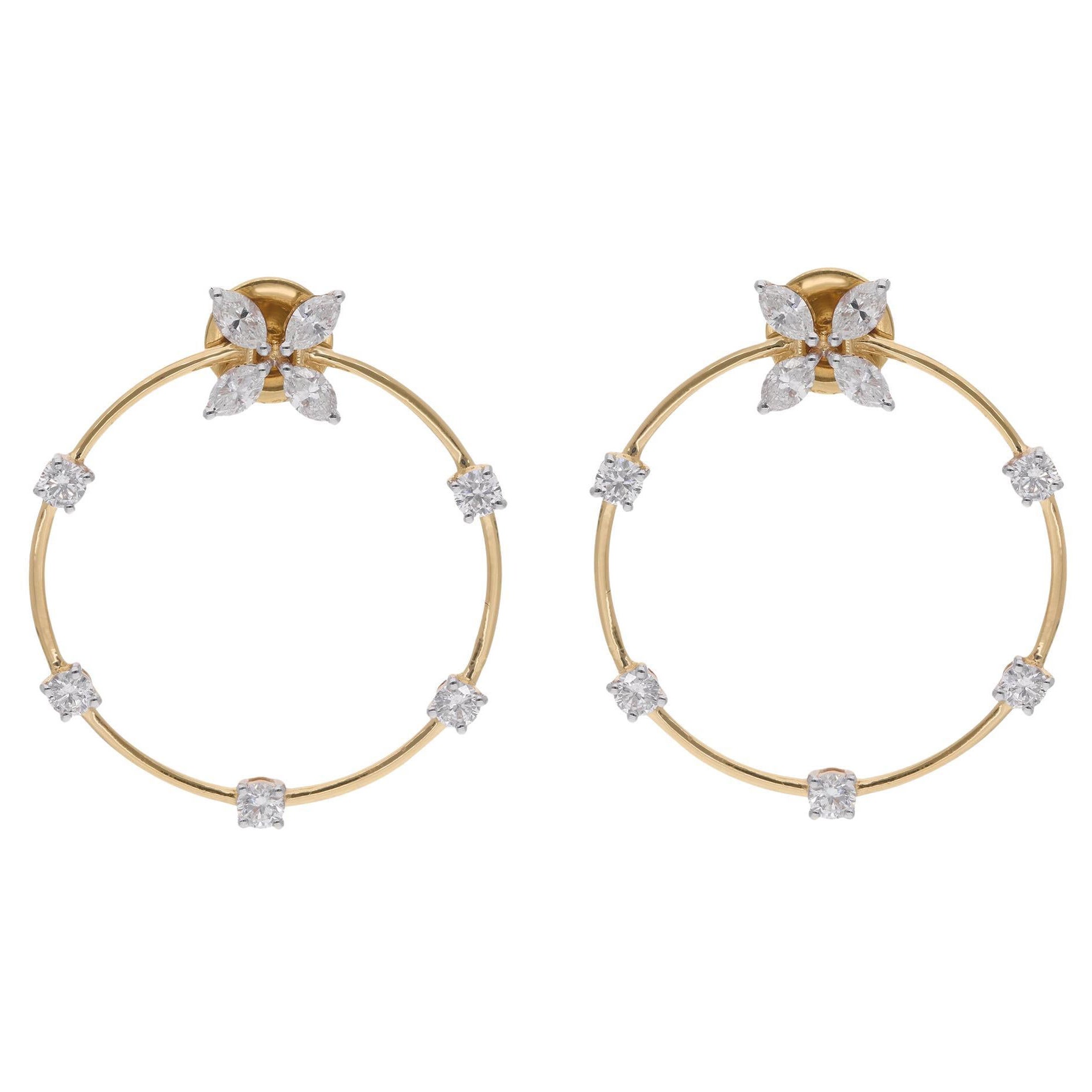 1.55 Carat Pear Diamond Circle Stud Earrings Solid 14k Yellow Gold Fine Jewelry