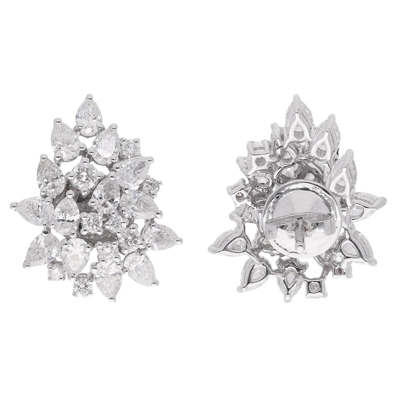 Real 3.30 Carat Pear & Round Diamond Stud Earrings 14 Karat White Gold Jewelry