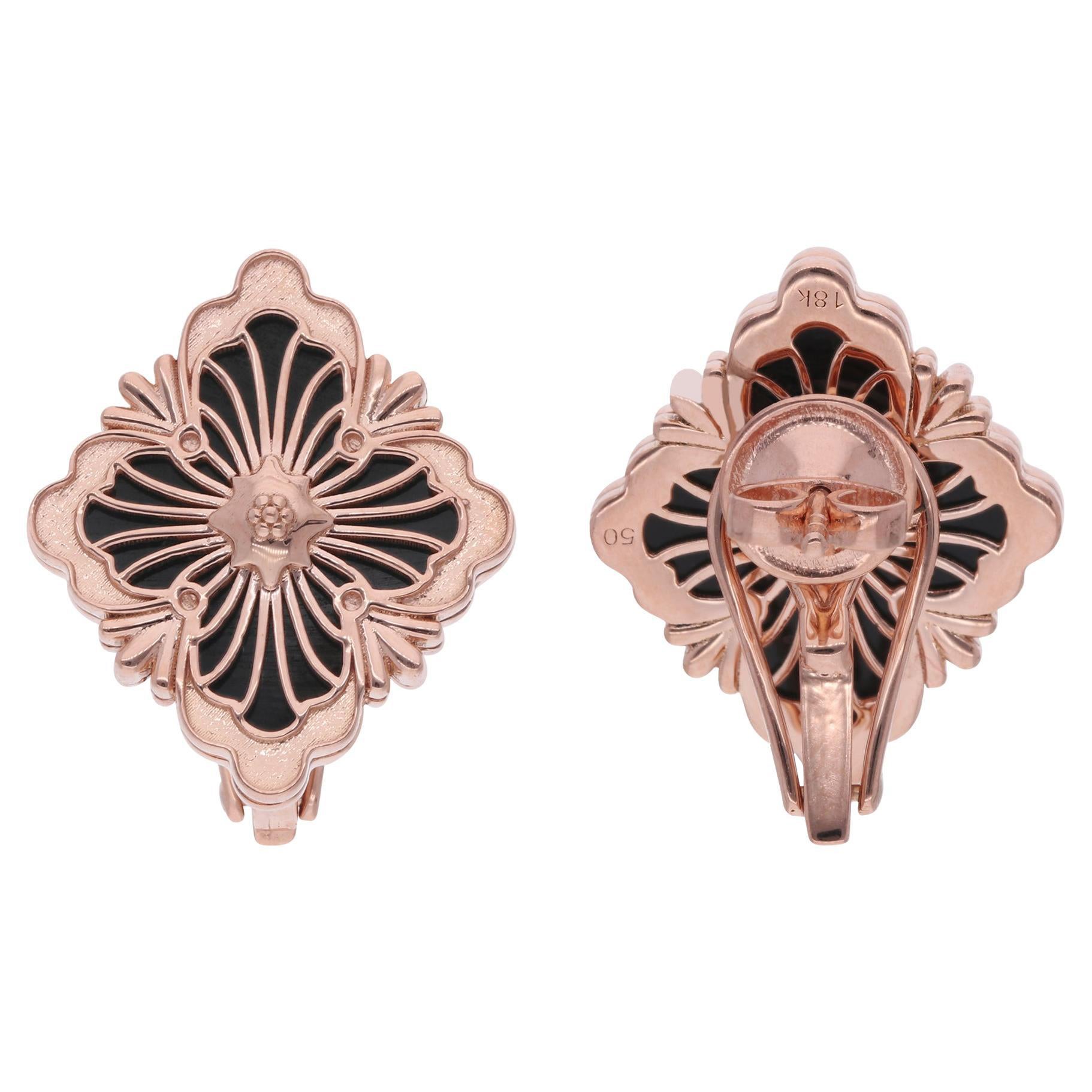 4.63 Carat Black Onyx Gemstone Stud Earrings 14 Karat Rose Gold Handmade Jewelry For Sale
