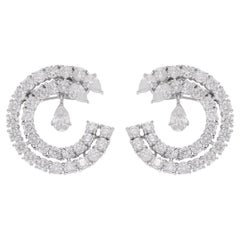 5.21 Carat Pear & Round Diamond Earrings 14 Karat White Gold Handmade Jewelry