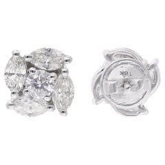 Pendientes de oro blanco de 14 quilates con diamantes redondos marquesa de 2,25 quilates Joyería fina