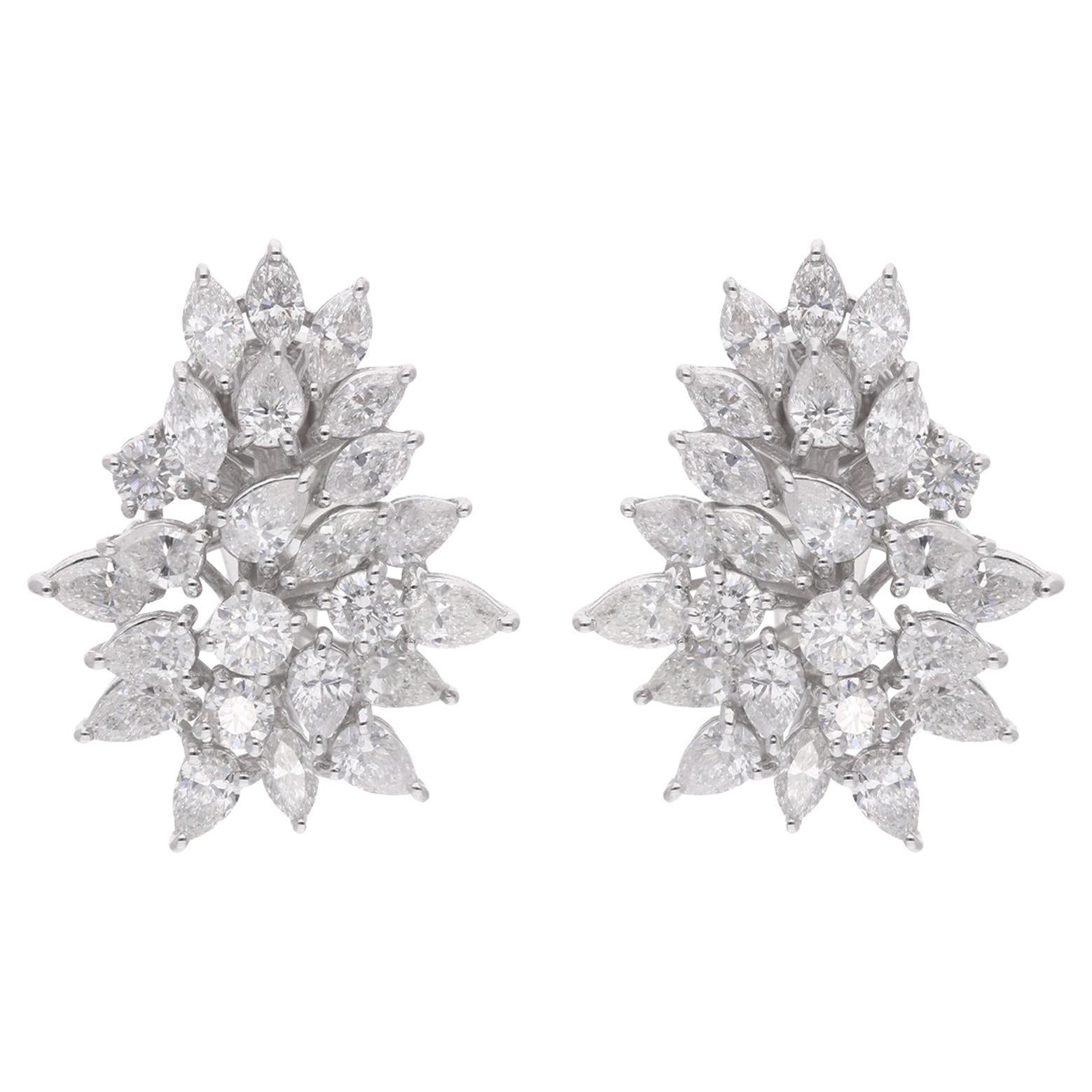 Natural SI/H Diamond Cluster Earrings 14 Karat White Gold Fine Jewelry 4.75 Ct. For Sale