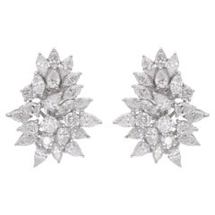 Natural SI/H Diamond Cluster Earrings 14 Karat White Gold Fine Jewelry 4.75 Ct.