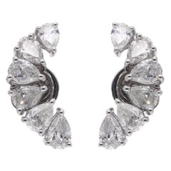 Pendientes de oro blanco de 14 quilates con diseño de luna en forma de pera real Joyería hecha a mano