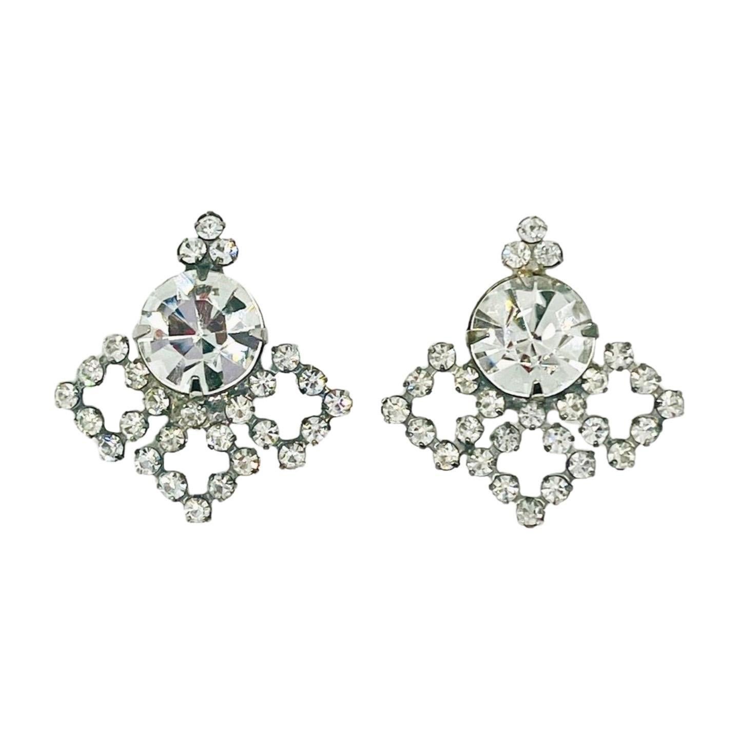 Quatrefoil Clear CZ Pierced Earrings, Renaissance Resurgence, Late 20th century For Sale