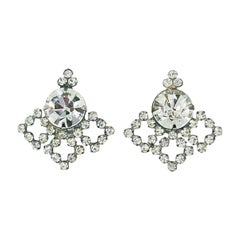 Boucles d'oreilles percées quadrilobées en CZ clair, Renaissance Resurgence, Fin du 20e siècle