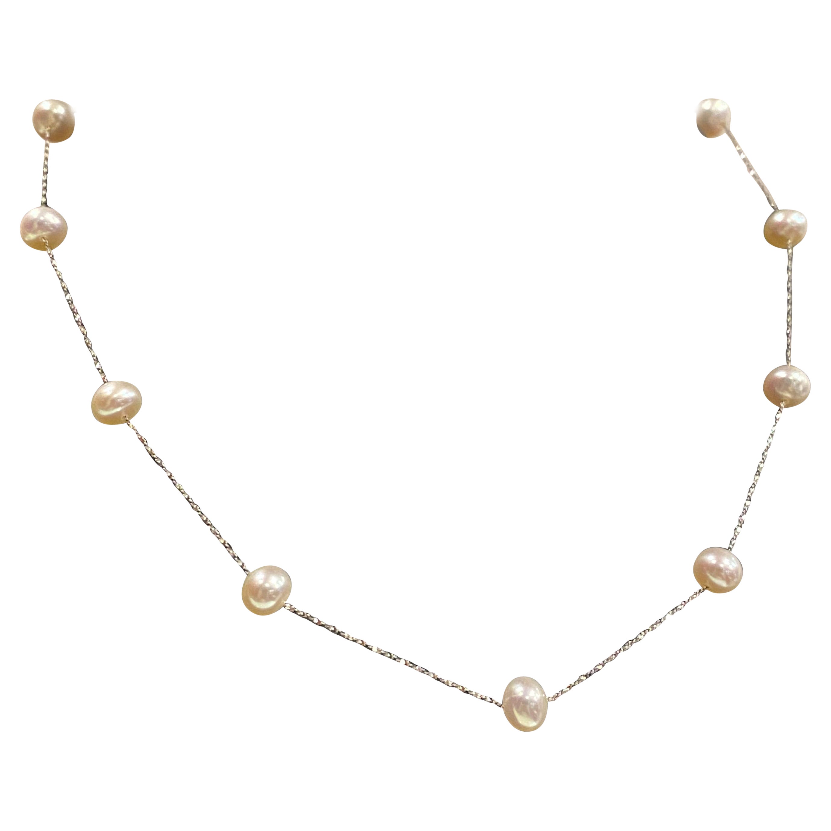 14K White Gold & Cultured Pearl Italian 16 inches (40cm) Chain Necklace